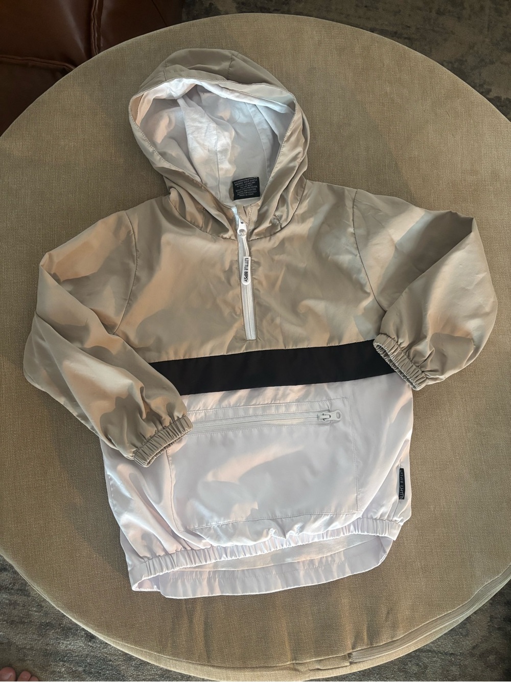 Little Bipsy 3T/4T Kids Hooded Windbreaker Anorak Jacket - Beige, Black & White